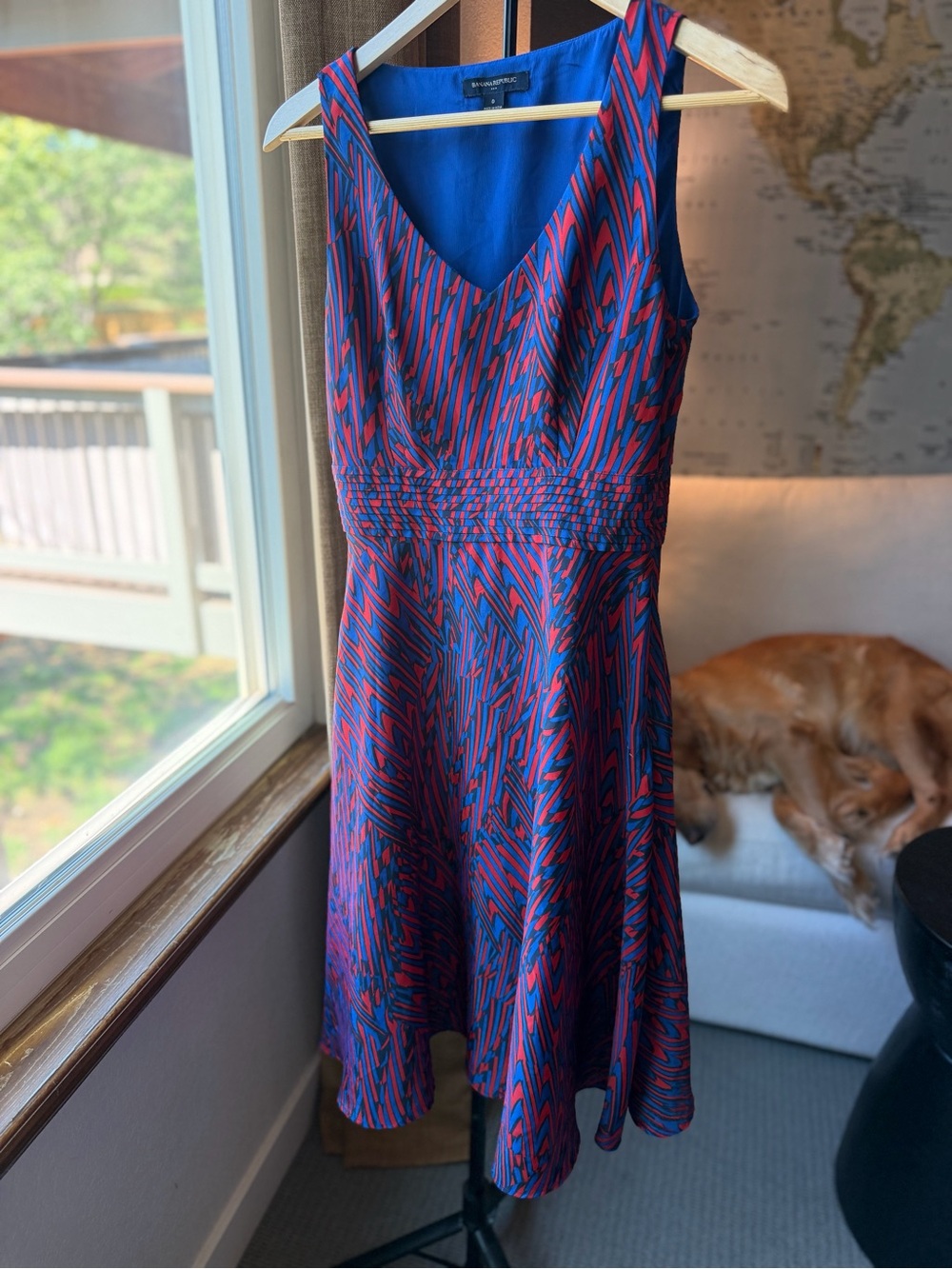 Banana Republic Blue & Red Sleeveless Patterned Fit-and-Flare Dress